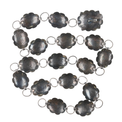 c1940's Navajo Fred Harvey sterling silver link concho belt hand stamped - Estate Fresh Austin