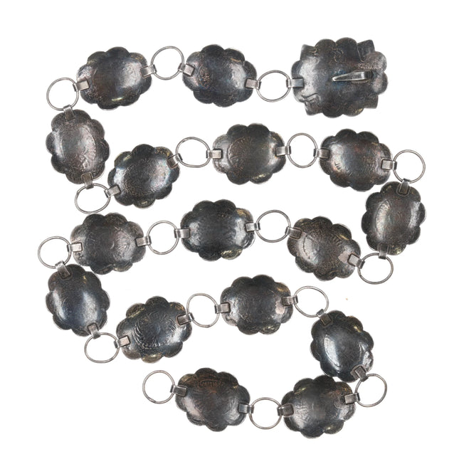 c1940's Navajo Fred Harvey sterling silver link concho belt hand stamped - Estate Fresh Austin