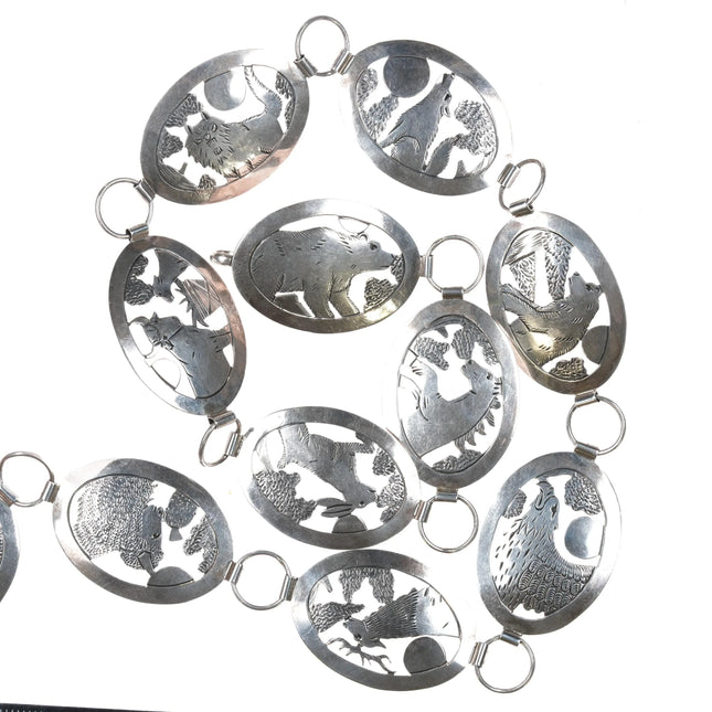 Floyd Becenti Navajo sterling silver hand engraved animals link concho belt - Estate Fresh Austin