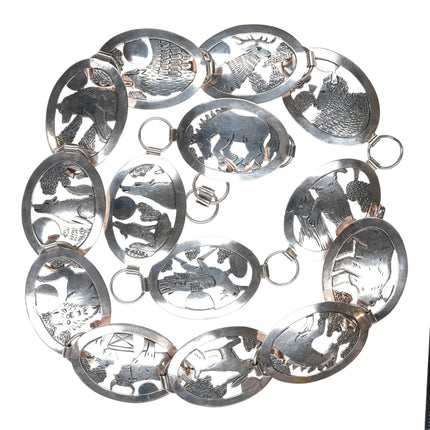 Floyd Becenti Navajo sterling silver hand engraved animals link concho belt - Estate Fresh Austin