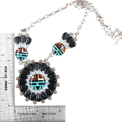 Andrew Dewa Zuni sterling silver carved inlaid Sunface necklace - Estate Fresh Austin