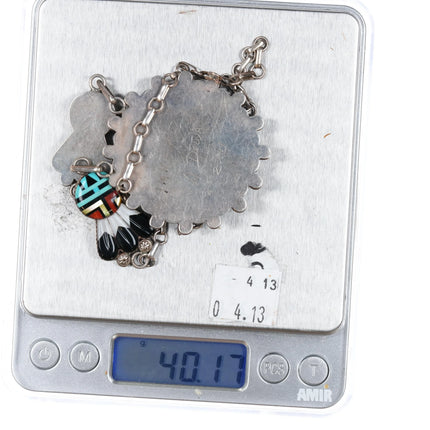 Andrew Dewa Zuni sterling silver carved inlaid Sunface necklace - Estate Fresh Austin