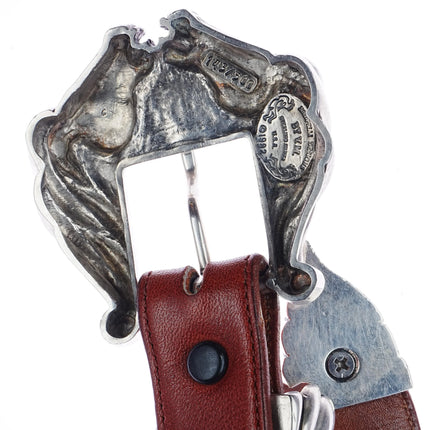 1993 Kokopelli Designs Sterling silver Horses Equestrian Ranger belt buckle set - Estate Fresh Austin