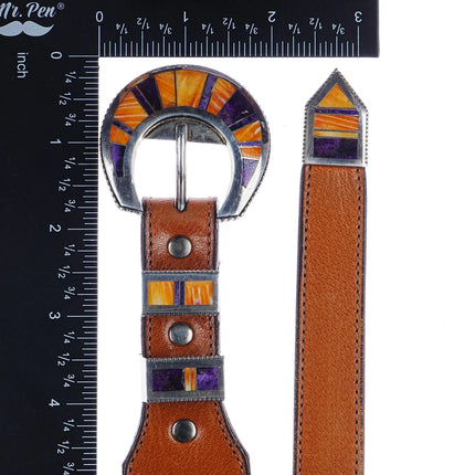 Larry Martinez Chavez Navajo Sterling Sugilite, spiny oyster ranger belt buckle - Estate Fresh Austin