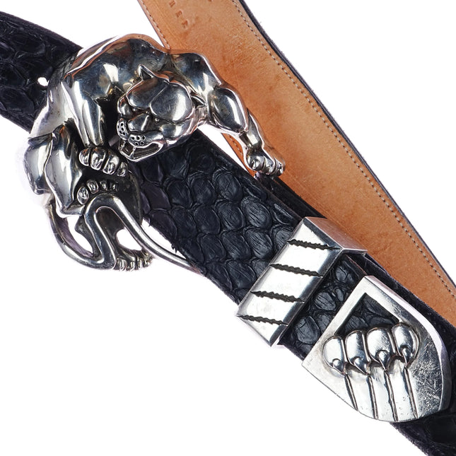 1.5" 1993 Kokopelli Designs Sterling silver Jaguar Ranger belt buckle set - Estate Fresh Austin