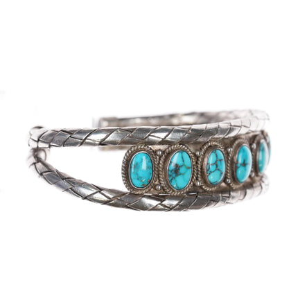 6.75" 40's-50's Vintage Native American Braided Silver turquoise bracelet - Estate Fresh Austin