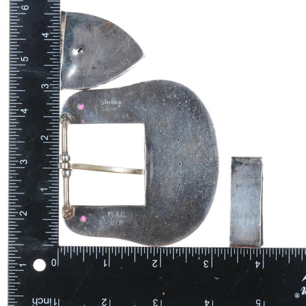 Large 1.5" R Initial Sterling silver Rubies Ranger belt buckle set MAC 1991 - Estate Fresh Austin