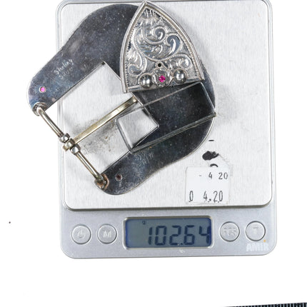 Large 1.5" R Initial Sterling silver Rubies Ranger belt buckle set MAC 1991 - Estate Fresh Austin