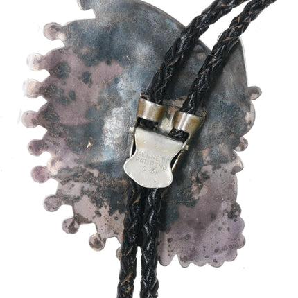 Huge c1960 c-31 Ralph Quam Zuni Indian Chief w/Headdress sterling inlay bolo tie - Estate Fresh Austin