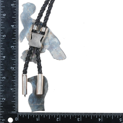 Dale Edaakie Zuni Sterling silver carved inlay wild turkey bolo tie - Estate Fresh Austin