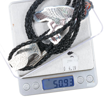 Dale Edaakie Zuni Sterling silver carved inlay wild turkey bolo tie - Estate Fresh Austin