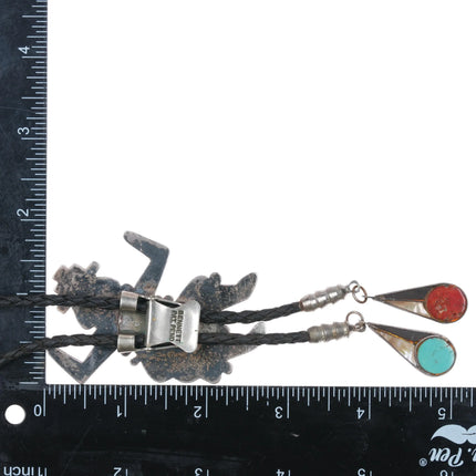 c1970 Zuni Sterling silver Multi-stone channel inlay Rainbow Man bolo tie - Estate Fresh Austin