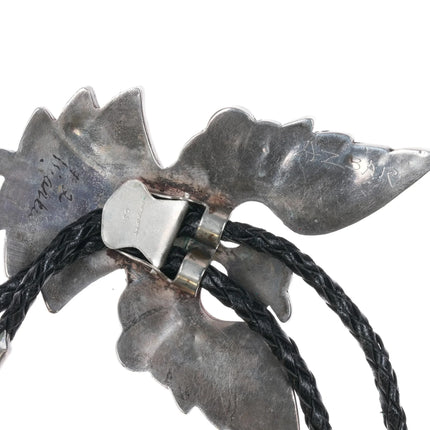 c1960 c-31 Dixon Shebola (Zuni, 1937-1976) sterling inlaid Phoenix bird bolo tie - Estate Fresh Austin