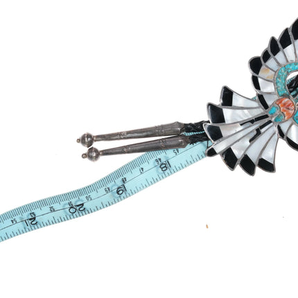 c1960 c-31 Dixon Shebola (Zuni, 1937-1976) sterling inlaid Phoenix bird bolo tie - Estate Fresh Austin