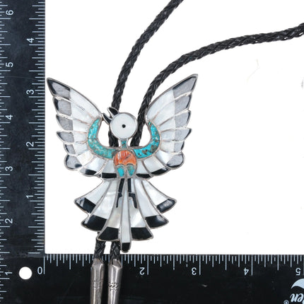 c1960 c-31 Dixon Shebola (Zuni, 1937-1976) sterling inlaid Phoenix bird bolo tie - Estate Fresh Austin
