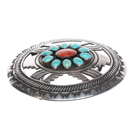 Vintage Sterling silver Navajo turquoise and spiny oyster 1.5" Belt buckle - Estate Fresh Austin