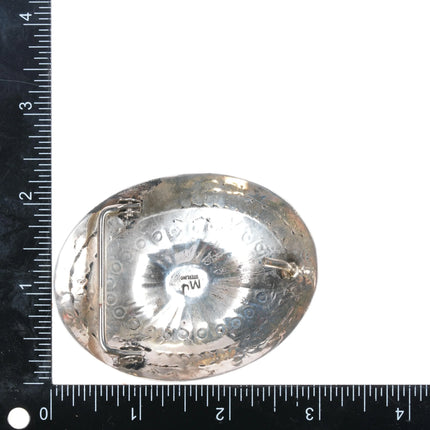 MJ Navajo sterling silver and turquoise heavily stamped belt buckle - Estate Fresh Austin