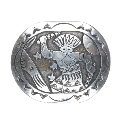 Floyd Becenti Navajo sterling silver carved Kachina overlay belt buckle - Estate Fresh Austin