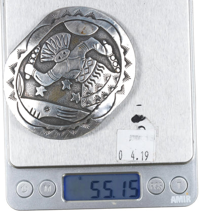 Floyd Becenti Navajo sterling silver carved Kachina overlay belt buckle - Estate Fresh Austin