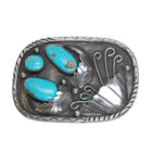Navajo sterling silver vintage belt buckle w/ turquoise blossom design - Estate Fresh Austin
