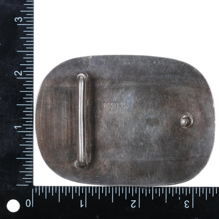 Navajo sterling silver vintage belt buckle w/ turquoise blossom design - Estate Fresh Austin