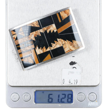 David Rosales Navajo Supersmiths Black Jade, Tigers Eye Sterling belt buckle - Estate Fresh Austin