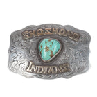 c1950's Sterling/14k gold turquoise Shoshone Indians hand engraved belt buckle - Estate Fresh Austin