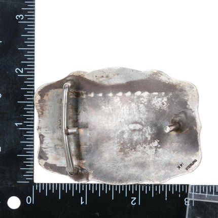 c1950's Sterling/14k gold turquoise Shoshone Indians hand engraved belt buckle - Estate Fresh Austin