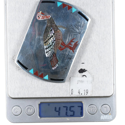 Dale Edaakie Zuni sterling silver turkey carved inlay belt buckle - Estate Fresh Austin