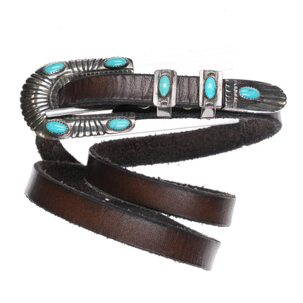 Vintage Navajo sterling silver turquoise 3/4" ranger belt buckle set/hatband - Estate Fresh Austin