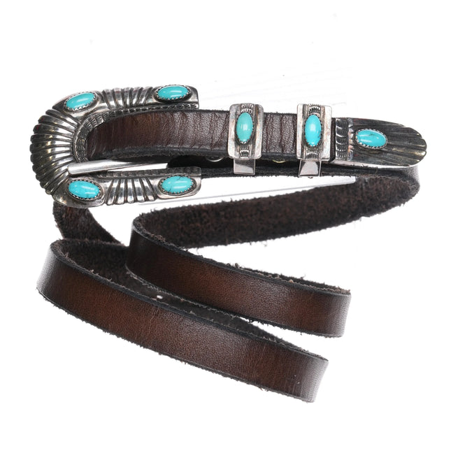 Vintage Navajo sterling silver turquoise 3/4" ranger belt buckle set/hatband - Estate Fresh Austin