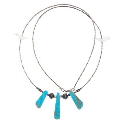 1970's Zuni sterling silver, turquoise, carved shell fetish birds necklace - Estate Fresh Austin
