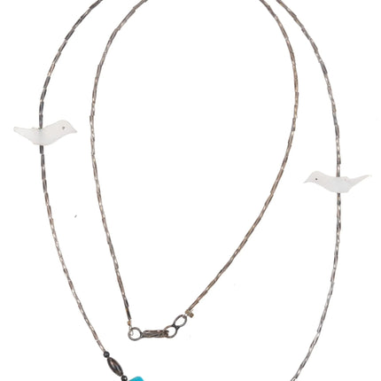 1970's Zuni sterling silver, turquoise, carved shell fetish birds necklace - Estate Fresh Austin