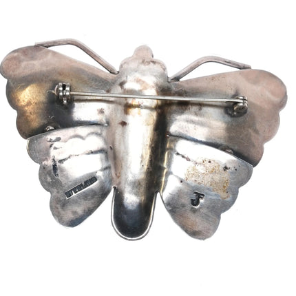 Federico Jimenez heavily stamped sterling silver turquoise eyes butterfly pin - Estate Fresh Austin