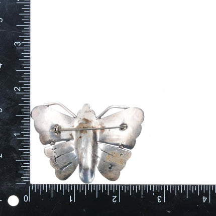 Federico Jimenez heavily stamped sterling silver turquoise eyes butterfly pin - Estate Fresh Austin
