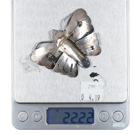 Federico Jimenez heavily stamped sterling silver turquoise eyes butterfly pin - Estate Fresh Austin