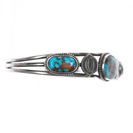 7" 30's-40's Navajo sterling silver Royston Turquoise 3 stone cuff bracelet - Estate Fresh Austin