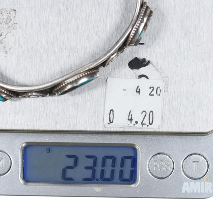 7" 30's-40's Navajo sterling silver Royston Turquoise 3 stone cuff bracelet - Estate Fresh Austin