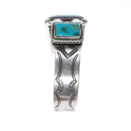 7" 30's-40's Navajo sterling silver Blue Gem Turquoise 3 stone cuff bracelet - Estate Fresh Austin