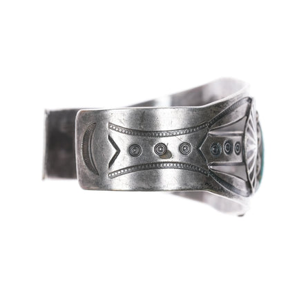 7" 30's-40's Navajo sterling silver green turquoise wide band cuff bracelet - Estate Fresh Austin
