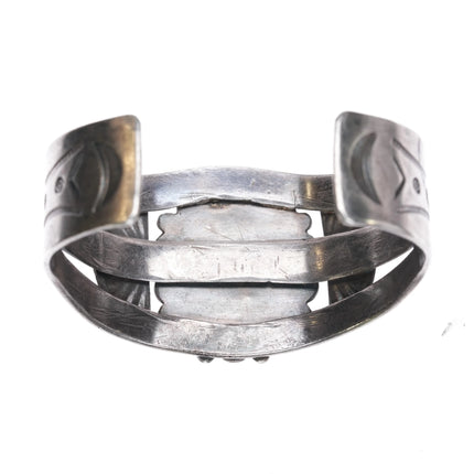 7" 30's-40's Navajo sterling silver green turquoise wide band cuff bracelet - Estate Fresh Austin