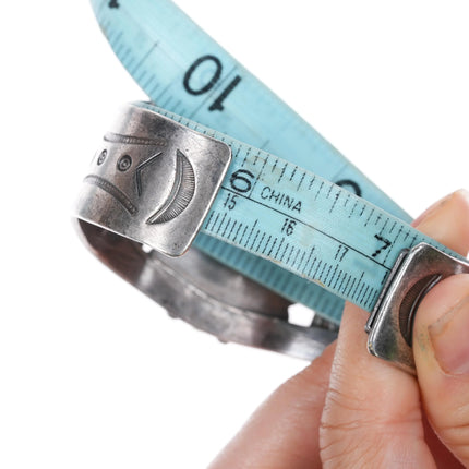 7" 30's-40's Navajo sterling silver green turquoise wide band cuff bracelet - Estate Fresh Austin