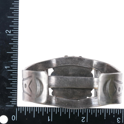 7" 30's-40's Navajo sterling silver green turquoise wide band cuff bracelet - Estate Fresh Austin