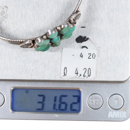6.75" Leonard Platero Navajo sterling and turquoise cluster cuff bracelet - Estate Fresh Austin