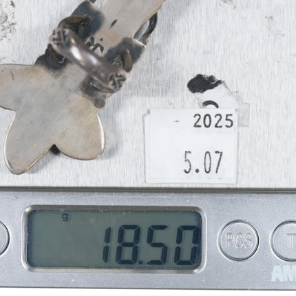 sz7.5 Jerry Roan Navajo Sterling silver Kachina ring Variscite coral eyes - Estate Fresh Austin