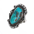 sz7.5 60's-70's Navajo sterling silver large turquoise ring with fancy bezel - Estate Fresh Austin
