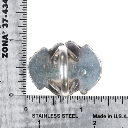 sz7.5 60's-70's Navajo sterling silver large turquoise ring with fancy bezel - Estate Fresh Austin