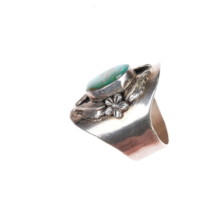 sz8.5 Carol Felley Sterling silver Royston turquoise ring with feather design - Estate Fresh Austin
