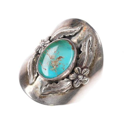 sz8.5 Carol Felley Sterling silver Royston turquoise ring with feather design - Estate Fresh Austin