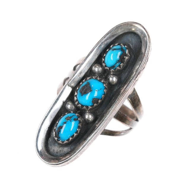 sz7 Vintage Navajo sterling silver 3 stone modernist ring with nice turquoise - Estate Fresh Austin